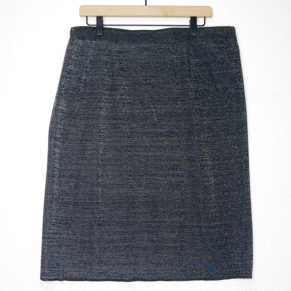 Misook Collection Metallic Gray Silver Elastic Waist Knit Pencil Skirt Size 1X - Picture 3 of 5